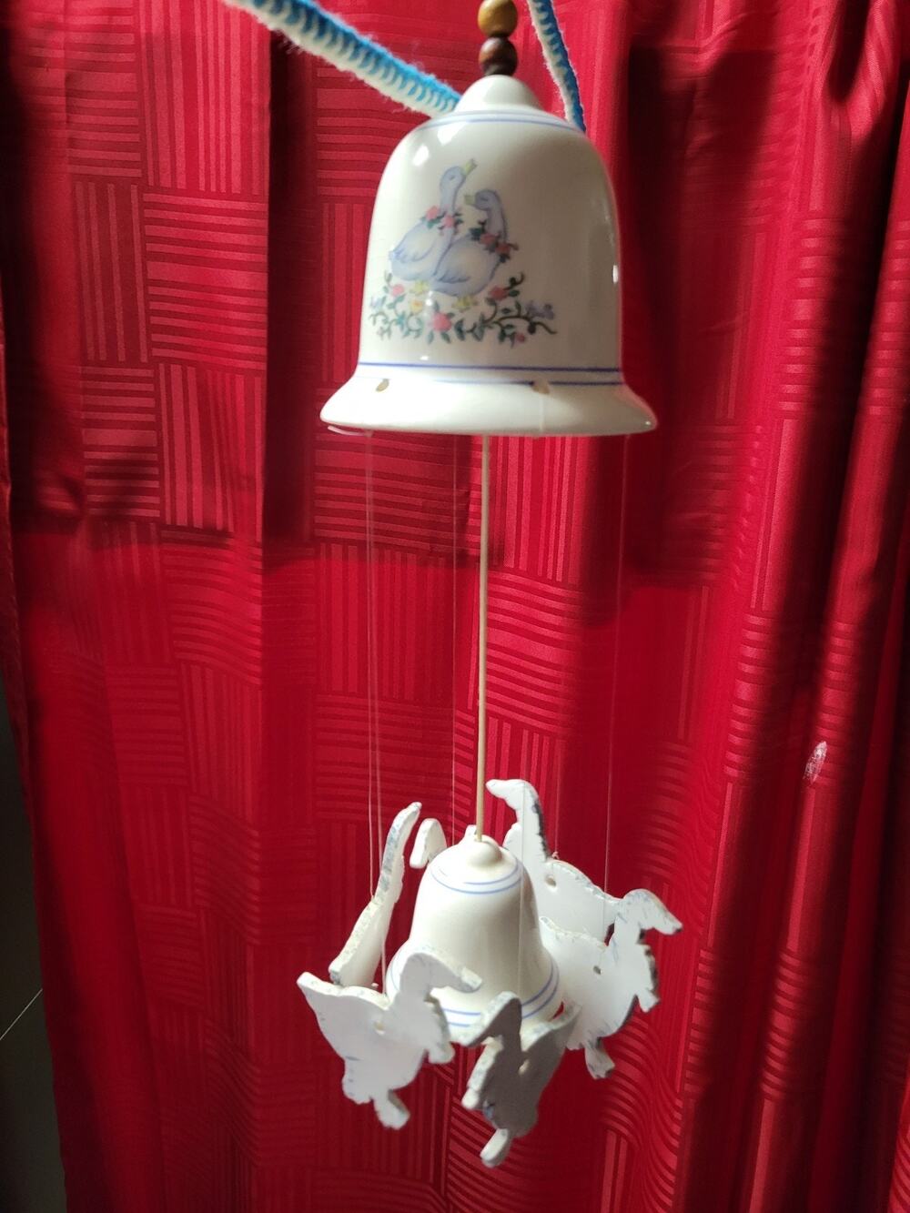 Retro Cottage Core Goose Ceramic Bell Shape Wind Chime Excellent